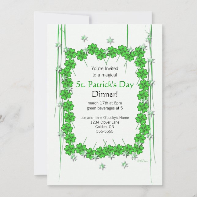 Invitation St. Patrick's Day 4-Leaf Clover and Stars (Devant)