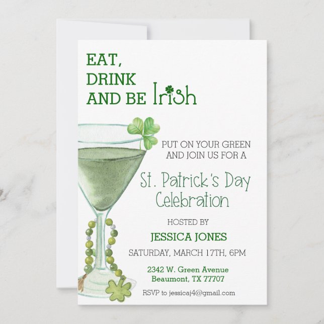 Invitation St. Patrick's Day Celebration Party Cocktail adult (Devant)