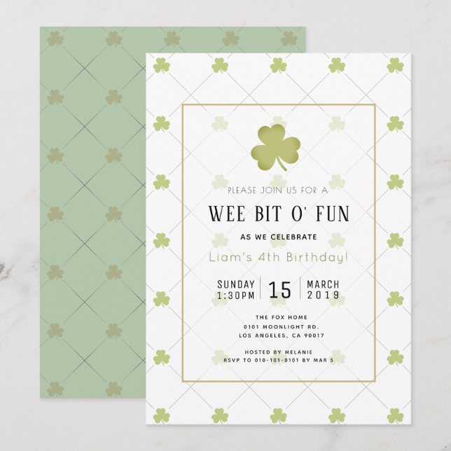 Invitation St. Patrick's Day Chic & Clean Green Birthday (Devant / Derrière)