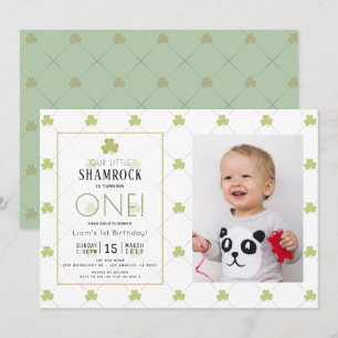 Invitation St. Patrick's Day Clean Green Photo1st Birthday