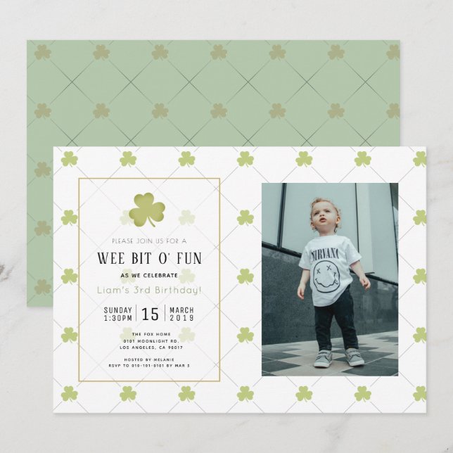 Invitation St. Patrick's Day Clean Green Photo Anniversaire (Devant / Derrière)