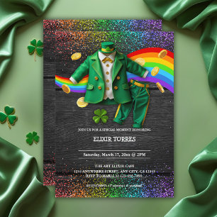 Invitation St. Patrick's Day Gold Rainbow Clover Baby shower