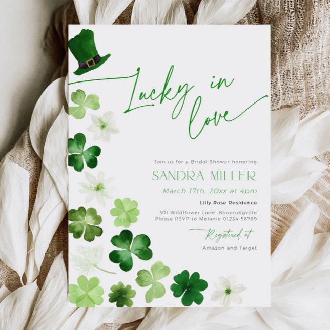 Invitation St. Patricks Day Green Shamrock Bridal Shower (Lucky in love bridal shower invitation)