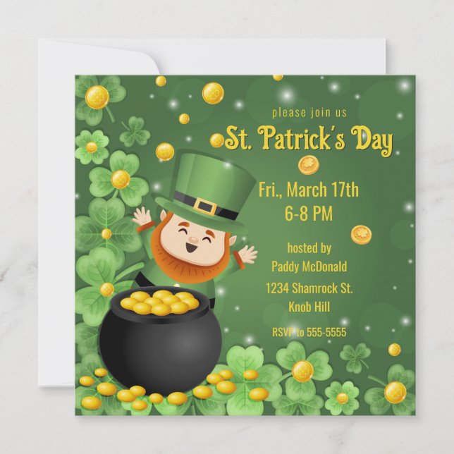 Invitation St. Patrick's Day Leprechauns Shamrock & Gold (Devant)