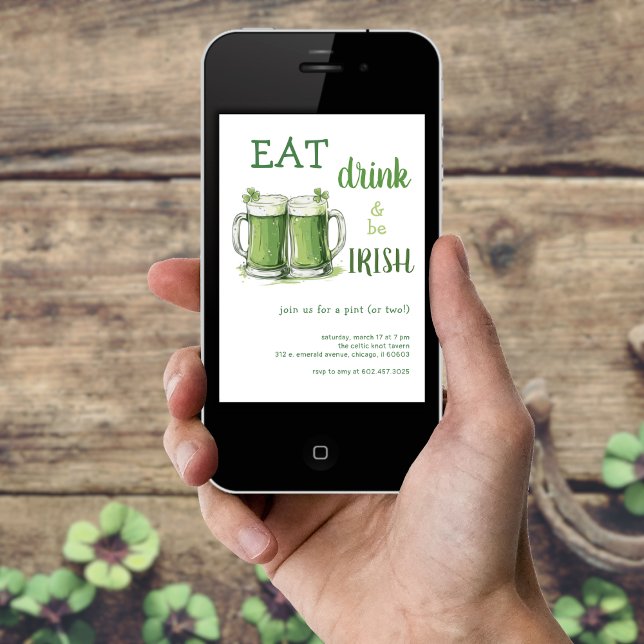 Invitation St. Patricks Day Manger Boire Be Irish Beer Party (Créateur téléchargé)