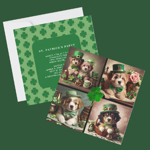 Invitation St Patrick's Day mignonne Chiots irlandais dans Gr