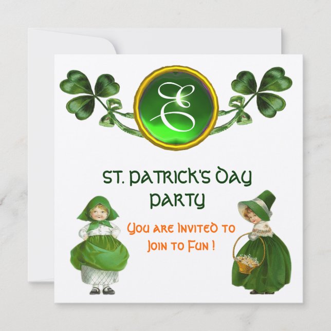 INVITATION ST. PATRICK'S DAY PARTY GREEN SILVER MONOGRAM (Devant)