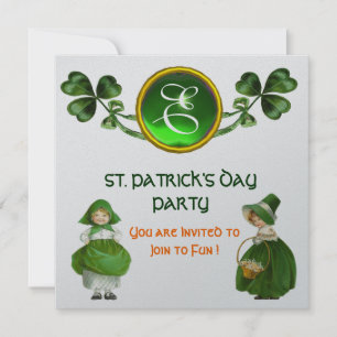 INVITATION ST. PATRICK'S DAY PARTY GREEN SILVER MONOGRAM