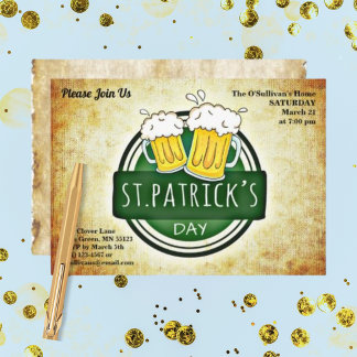 Invitation St Patrick's Day Party Irlandais Brew Retro Parchm