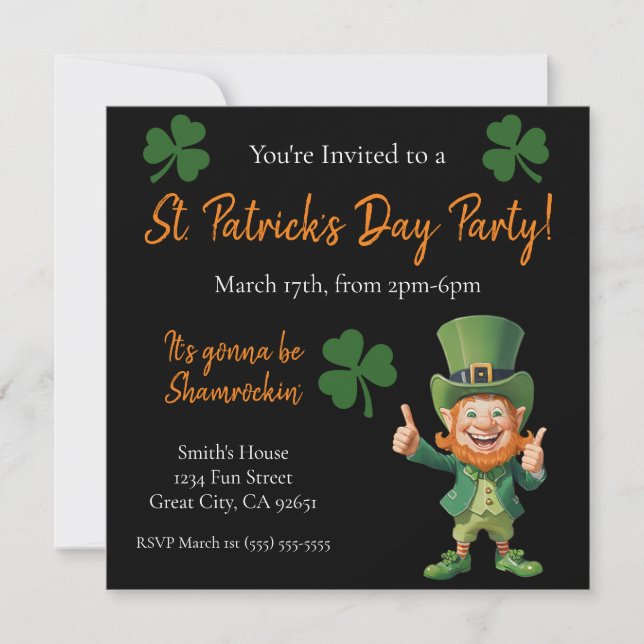 Invitation St Patrick's Day Party-Leprechaun (Devant)
