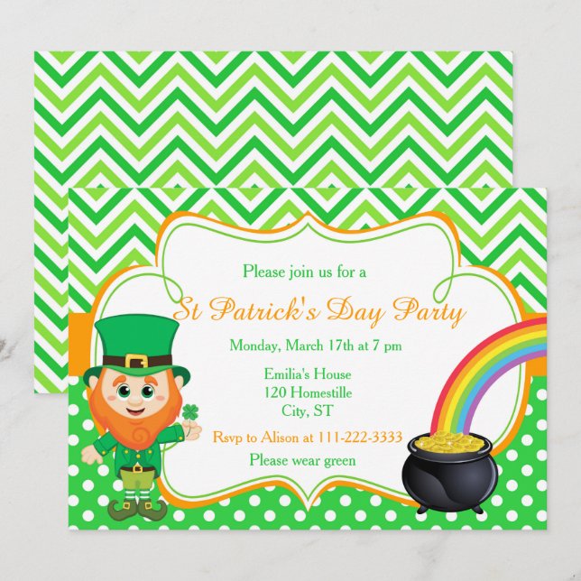 Invitation St Patrick's Day Party Leprechaun (Devant / Derrière)