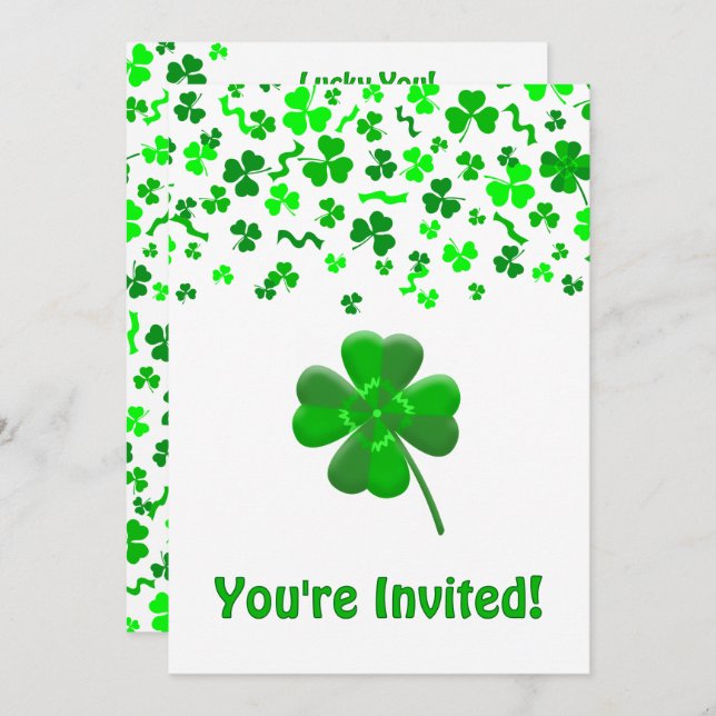 Invitation St Patrick's Day Shamrocks Personalized Flat (Devant / Derrière)
