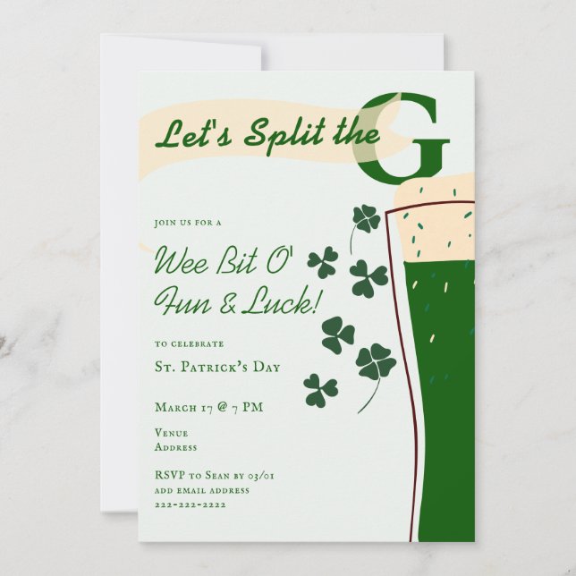 Invitation St. Patrick's Day Split The G Pint Challenge Party (Devant)