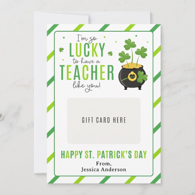 Invitation St. Patrick's Day Teacher Appreciation Gift Card (Devant)