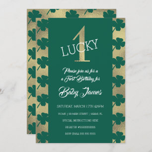 Invitation St. Patricks Lucky First Birthday Shamrock vert