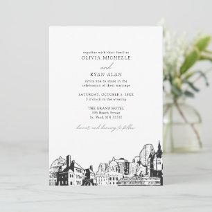 Invitation St Paul Skyline moderne Mariage noir et blanc
