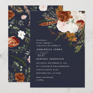 Invitation Stag bleu marine floral rustique élégant moderne