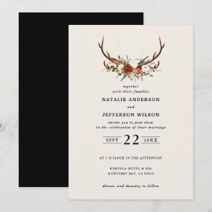 Invitation Stag noir terre cuite florale rustique élégant mod