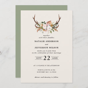Invitation Stag sauge vert floral rustique élégant moderne