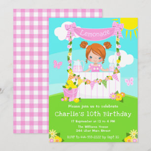 Invitation Stand de citronnade rose Anniversaire Fille des ch