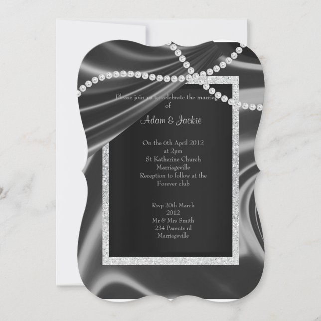 Invitation Stand en diamant noir argent élégant mariage perso (Devant)