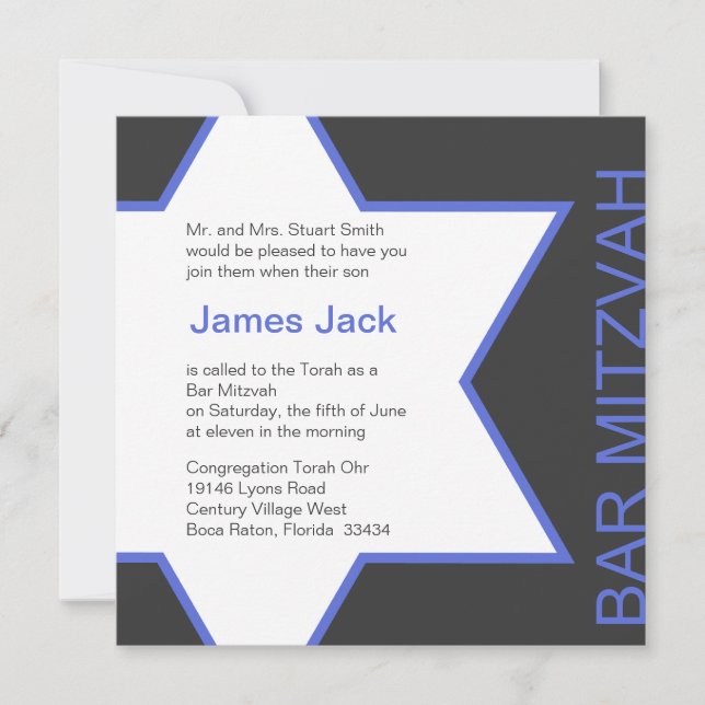 Invitation Star de David Bar Mitzvah - Royal Blue & Grey (Devant)