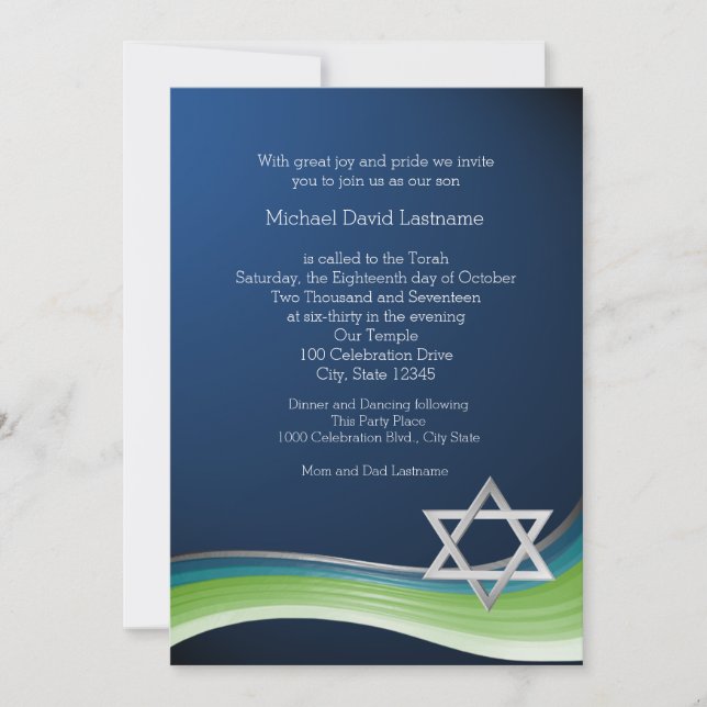 Invitation Star de David Green et Blue Gradient Bar Mitzvah (Devant)