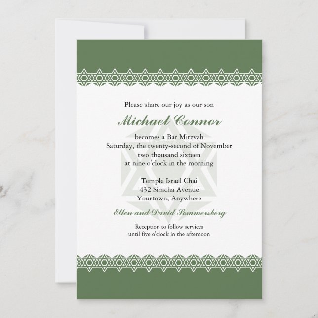 Invitation Star de David Olive Bar ou Bat mitzvah (Devant)