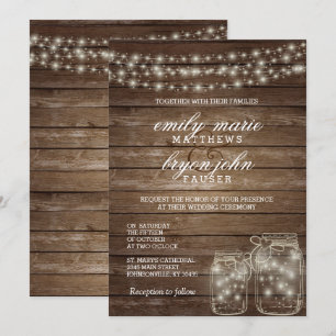Invitation Star Light Mason Jar sur Rustic Wood Mariage
