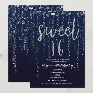 Invitation Star Lights enchanté Silver & Blue Sweet 16 Party