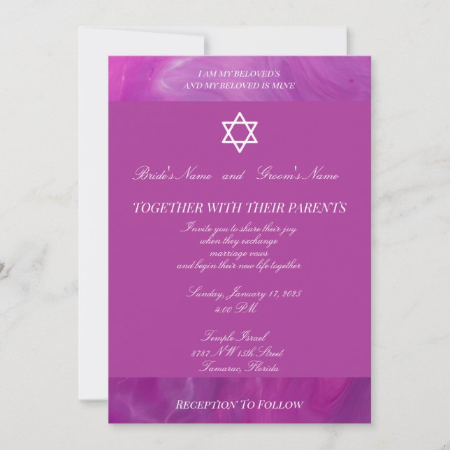 Invitation Star Of David - Arrière - plan violet Mariage juif (Devant)