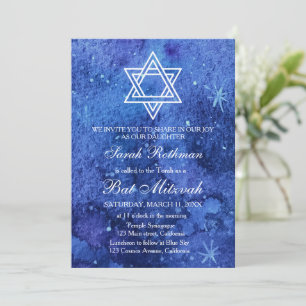 Invitation Star of David Elegant Simple Bat mitzvah bleu
