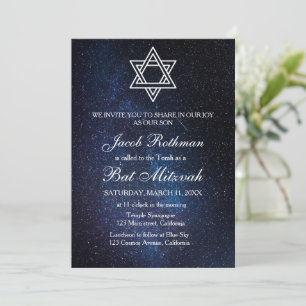 Invitation Star of David Elegant Simple Bat mitzvah bleu