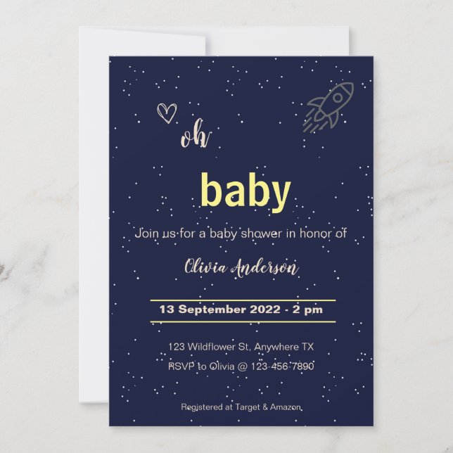 Invitation Star Rocket sort de ce Baby shower mondial (Devant)