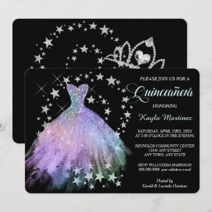 Invitation Star Shimmer Lavender Blue Quinceanera