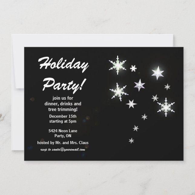 Invitation Star Sparkle Black Holiday Party (Devant)