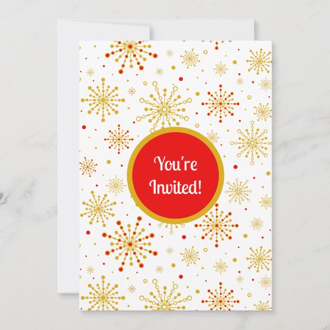 Invitation Starburst rétro atomique mi-siècle Mood Rouge & Or (Devant)