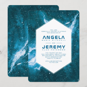 Invitation Stardust Cosmic Turquoise Blue Mariage