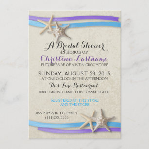 Invitation Starfish and Ribbon Purple and Blue Fête des marié