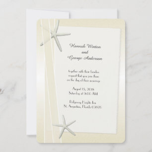 Invitation Starfish and Ribbons Champagne Mariage
