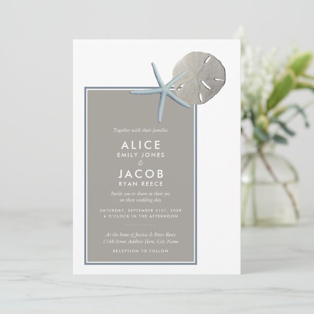 Invitation Starfish and Sand Dollar - Mariage plage (Debout devant)