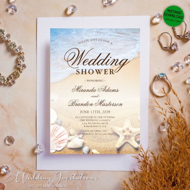 Invitation Starfish and Shells Mariage de plage d'été tropica (Créateur téléchargé)