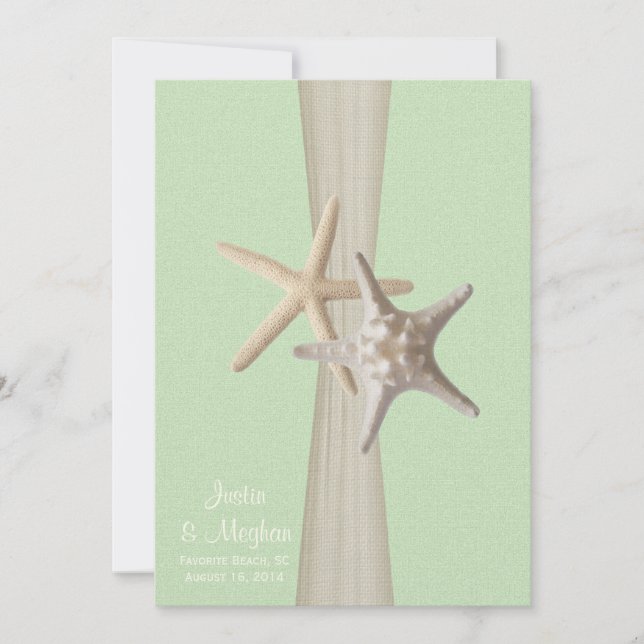 Invitation Starfish Beach Mariage Vert clair (Devant)