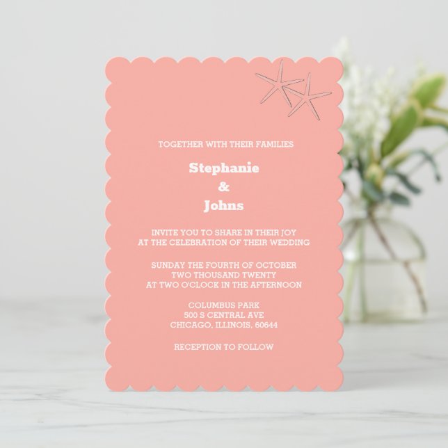 Invitation Starfish Beach Saumon Orange Destination Mariage (Debout devant)