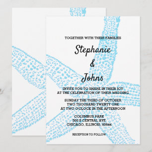 Invitation Starfish Bleu Nautical White Beach Cute Mariage