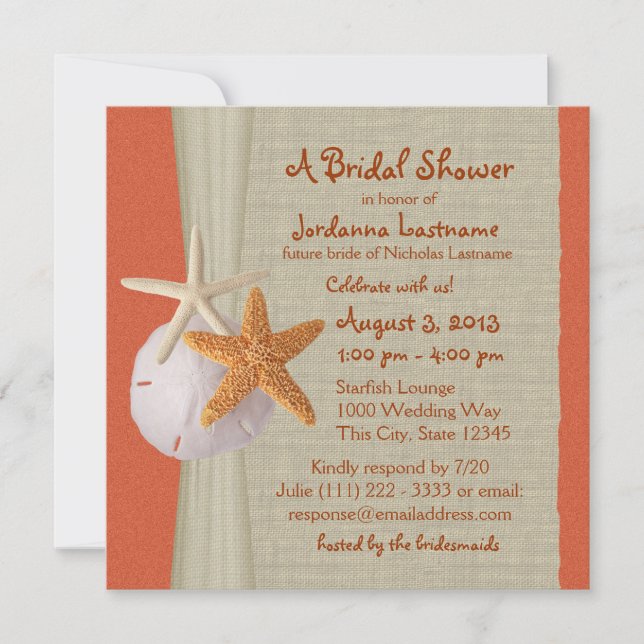 Invitation Starfish et Burlap Look Fête des mariées (Devant)