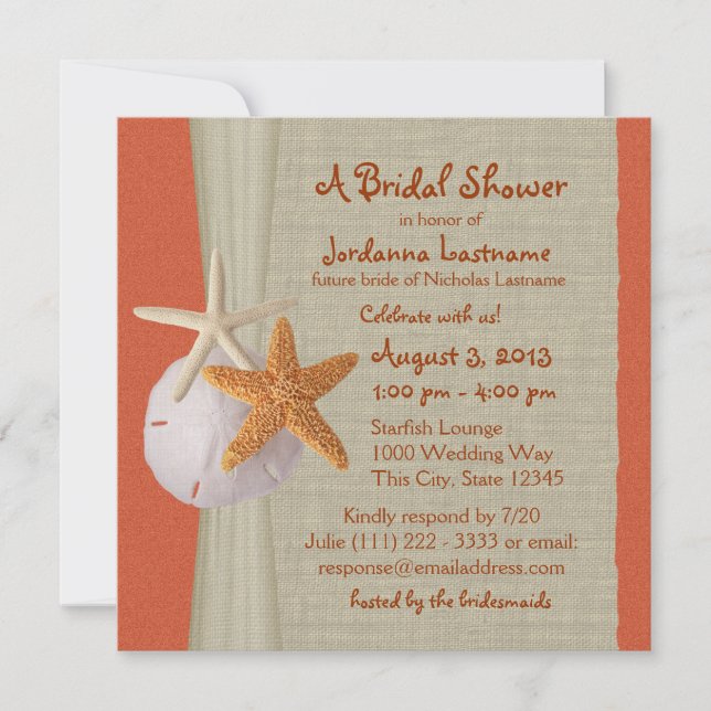 Invitation Starfish et Burlap Look Fête des mariées (Devant)
