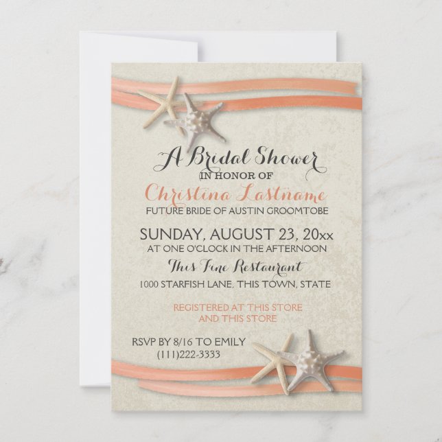 Invitation Starfish et Coral Ribbon Fête des mariées (Devant)