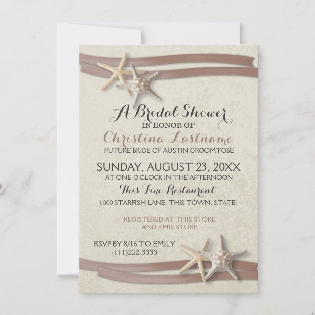 Invitation Starfish et Mocha Ribbon Fête des mariées (Devant)