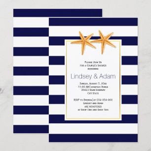Invitation Starfish et rayures plage mariage couples douche